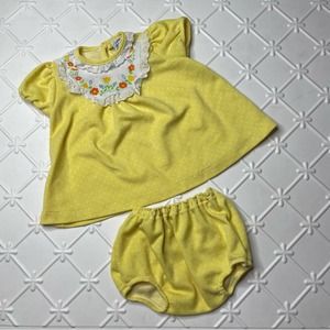 Vintage 60s/70s Yellow Baby Dress w/Bloomers 18M
